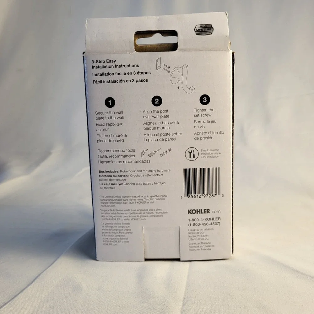 NEW KOHLER Sundae J-Shaped Robe Hook in Vibrant Brushed Nickel R31062-BN